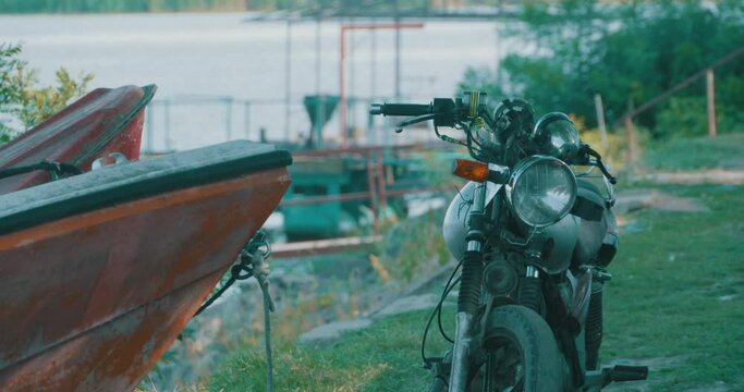 View of a scarp motorbike parked outdoor.