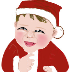 サンタクロースのコスプレをする笑顔の赤ちゃん