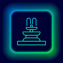 Glowing neon line Fountain icon isolated on black background. Colorful outline concept. Vector