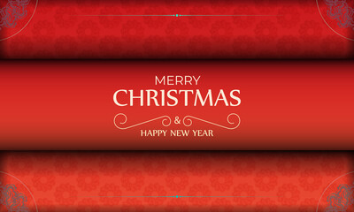 Fototapeta premium Red color happy new year flyer with winter burgundy ornament