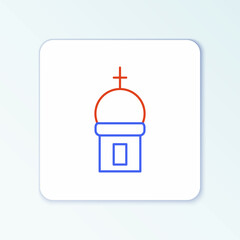 Line Christian church tower icon isolated on white background. Religion of church. Colorful outline concept. Vector