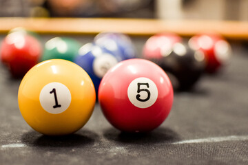 Pool balls showing number 15 15th birthday game copy space