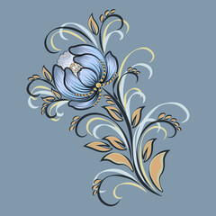 flower beautiful folk style gray background vector illustration