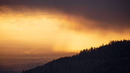 Golden hour in the northern Rhine plain after a rain shower