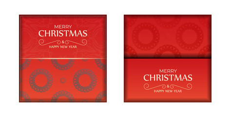Holiday Flyer Merry Christmas and Happy New Year Red color with vintage burgundy pattern