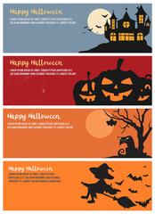 Obraz premium Halloween party invitation, greeting card set, flyer, banner, poster templates. Traditional symbols, cute design elements. Vector collection and illustration