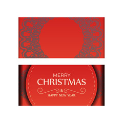 Red Color Happy New Year Holiday Flyer with Vintage Burgundy Pattern