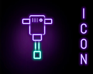Obraz na płótnie Canvas Glowing neon line Construction jackhammer icon isolated on black background. Colorful outline concept. Vector
