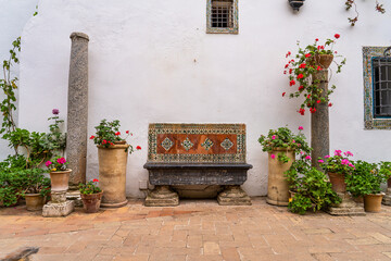Fototapeta na wymiar Courtyard garden of Viana Palace in Cordoba, Andalusia, Spain.