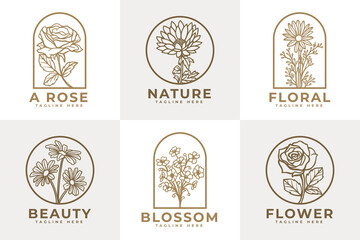 set of feminine flowers beauty logo template