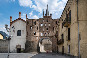 Cathedral and portal of the historic town of Susa in Italy