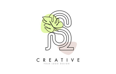 Black Outline S letter logo design with outline Monstera Leaf One Line Drawing Vector Illustration.