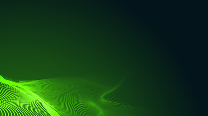 Dot green wave light screen gradient texture dark background. Abstract  technology big data digital background. 3d rendering.
