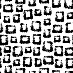Small assorted black ink squares isolated on white background. Cute monochrome geometric tiled seamless pattern. Vector simple flat graphic hand drawn illustration. Texture.