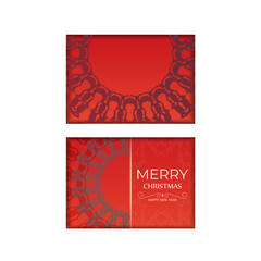 Greeting card Merry Christmas and Happy New Year Red color with abstract burgundy ornament