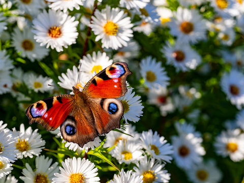 peacock butterfly in sunshine