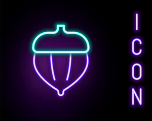 Glowing neon line Acorn icon isolated on black background. Colorful outline concept. Vector