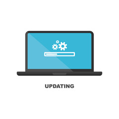 System software update and upgrade concept. Loading process in laptop screen. Vector illustration.