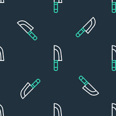 Line Knife icon isolated seamless pattern on black background. Cutlery symbol. Vector