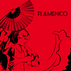 Flamenco dancer vector illustration.Beautiful Spanish woman with a fan.