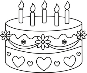 Birthday Cake with burning candles sign. Vector graphics design.