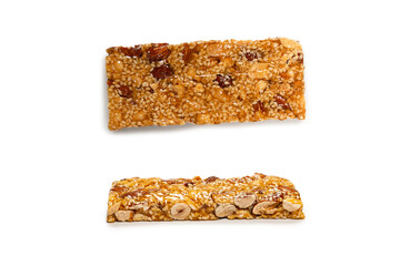 Bar with mix of nuts isolated on a white background.