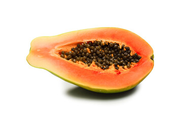 Papaya fruit isolated on a white background. Tropical fruit. Half papaya.