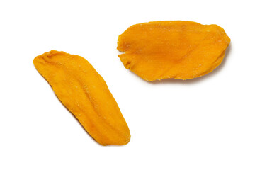 Dry tasty mango slices isolated on a white background.
