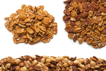 Mix of nuts isolated on white background. Top view.