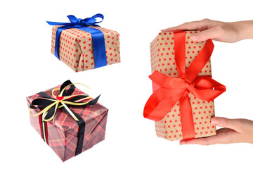 Present in woman hand on white background.