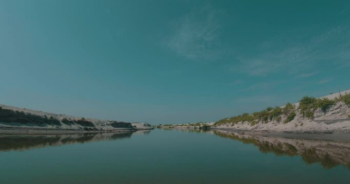 Fast ride with a speed boat on Letea Forest Channel, in Danube Delta Reservation.