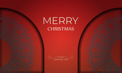 Festive Brochure Merry Christmas Red with Abstract Burgundy Pattern