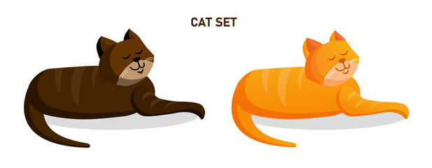 Set of red and brown cats. Vector cartoon illustration.