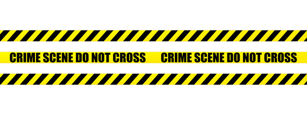 Yellow ribbon isolated on background. Crime scene area tape. Grunge backdrop