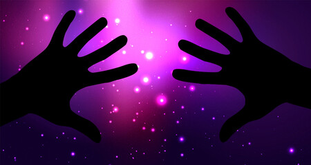 Halloween illustration with hands on purple background for decoration design