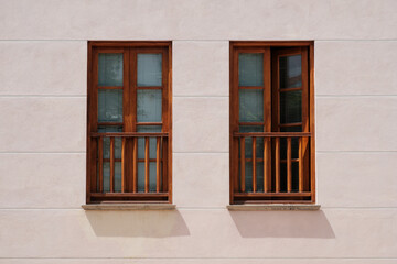 Fototapeta na wymiar two wooden frame windows