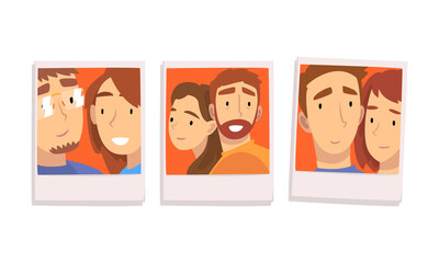 Man and Woman Couple on Photographic Print or Snapshot Vector Set