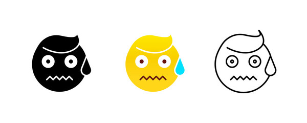 Cold sweaty and scared emoji. Emoticon vector icon set. Save icon vector. Editable row set. Silhouette, colored, linear icon set. Logo-web, icon design element.
