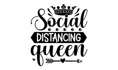 Social distancing queen, text warp in form of face mask vector illustration,  isolated on solid yellow and turquoise background, isolated on red, blue, and white color scheme