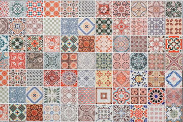 wall tile pattern, tiled patchwork design background - obrazy, fototapety, plakaty