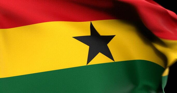 Flag of Ghana Waving 3D Animation Close up, 4K UHD 60 FPS 