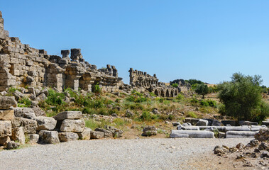 Fototapeta na wymiar City wall of antique Side. Turkey. Manavgat. Antalya. Alania. Attractions Side