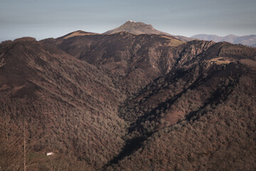 Basque mountains after a wild fire. Burned forest at February 2021.