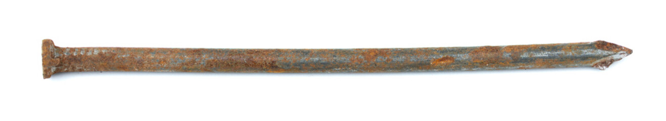 A rusty nail isolated on a white background