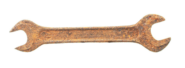An old wrench on a white background