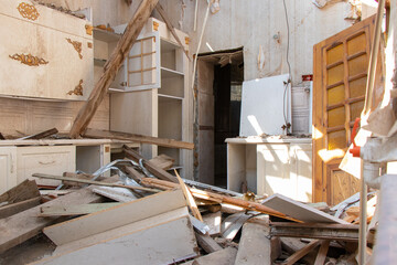 Damaged houses after missile attack in Ganja city during second Karabakh war. Armenian terror.