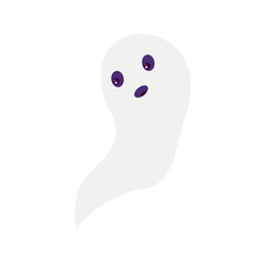 Flying ghost spirit. Smiling white ghost. Cute cartoon spooky character, Halloween element design
