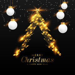 Fototapeta na wymiar Merry Christmas and happy new year with realistic golden Christmas balls social media post template