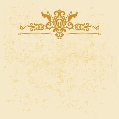 Gold horizontal ornament frame. Vintage elegant vector background with grunge and pattern. Gold, yellow color. For invitations, cards, books.