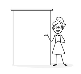 Businesswoman making a presentation, developing ideas. Teacher working, taking part in negotiations, in business activities. Learning. Business plan. Concept for web design. Outline of a vector 